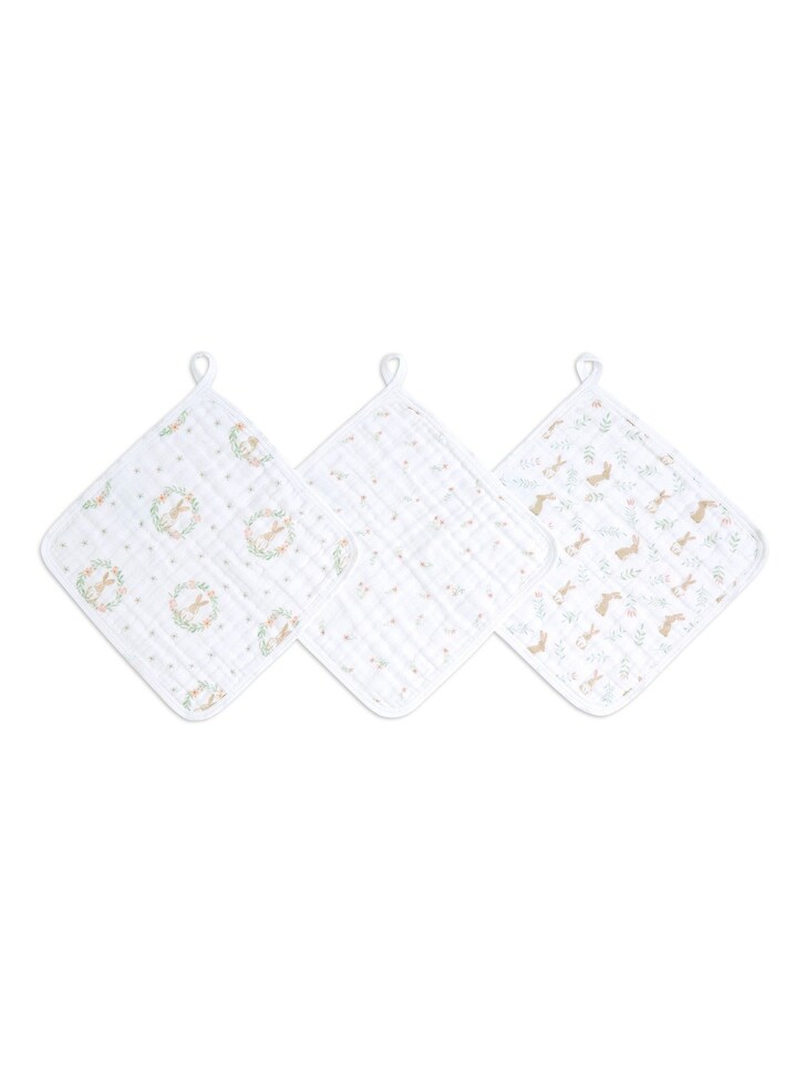 aden + anais Pink Essentials 100% Cotton Muslin Bunnies Washcloths 3 Pack
