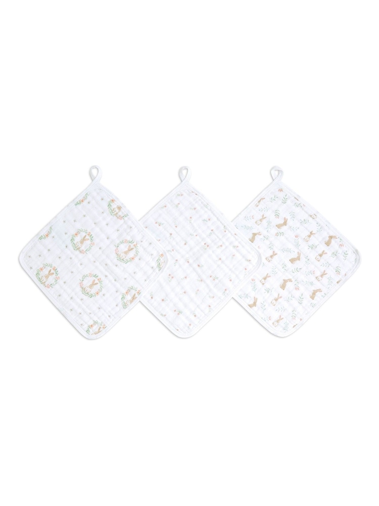 aden + anais Pink Essentials 100% Cotton Muslin Bunnies Washcloths 3 Pack - Image 3 of 3