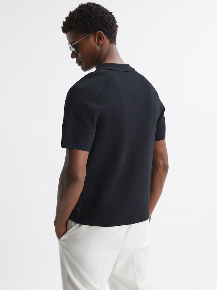 Reiss Navy Hawk Embroidered Cuban Collar Shirt - Image 4 of 4