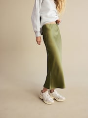 Khaki Green Satin Midi Skirt - Image 2 of 8