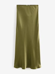 Khaki Green Satin Midi Skirt - Image 6 of 8