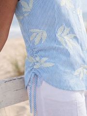 Roman Blue Stripe Leaf Embroidered Button Blouse - Image 4 of 4