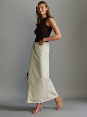 Ecru Beige Denim 100% Cotton Midi Skirt - Image 1 of 7