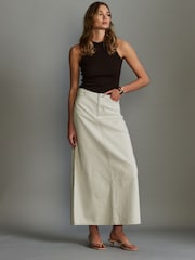 Ecru Beige Denim 100% Cotton Midi Skirt - Image 2 of 7