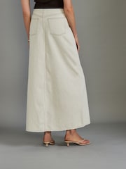Ecru Beige Denim 100% Cotton Midi Skirt - Image 4 of 7