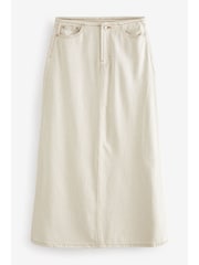 Ecru Beige Denim 100% Cotton Midi Skirt - Image 6 of 7