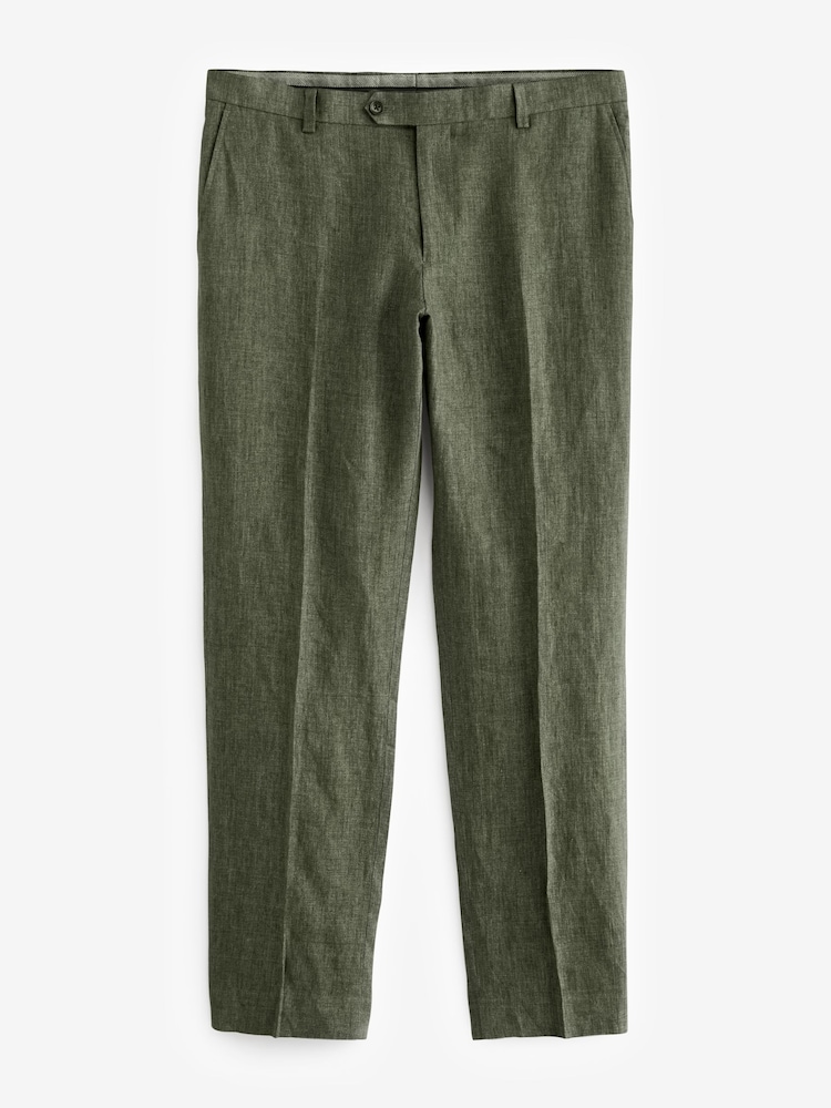 Olive Green Slim Fit Signature Leomaster 100% Linen Suit: Trousers - Image 11 of 11