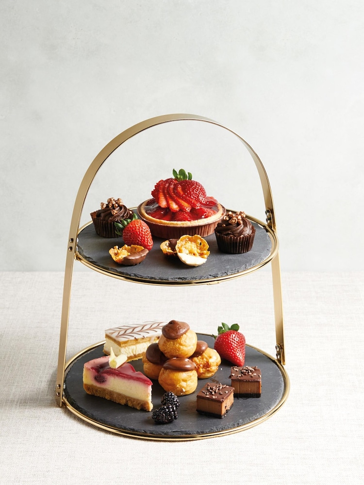 Black 2 Tier 29x35cm Slate Serving Stand - Image 1 of 2