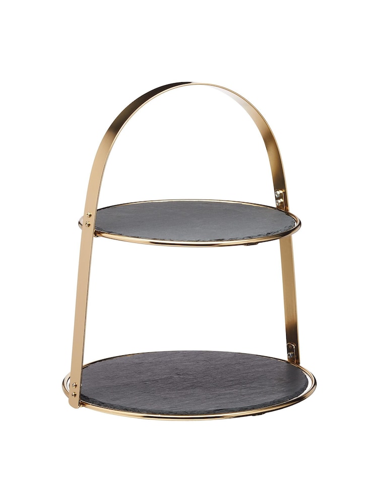Black 2 Tier 29x35cm Slate Serving Stand - Image 2 of 2