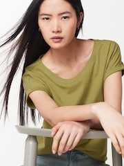 Light Green Round Neck Cap Sleeve 100% Cotton T-Shirt - Image 1 of 7