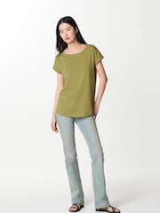 Light Green Round Neck Cap Sleeve 100% Cotton T-Shirt - Image 2 of 7