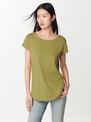 Light Green Round Neck Cap Sleeve 100% Cotton T-Shirt - Image 3 of 7