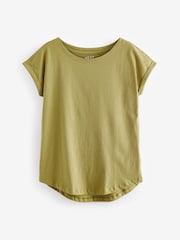 Light Green Round Neck Cap Sleeve 100% Cotton T-Shirt - Image 6 of 7