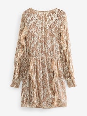 Gold - Kurzes Jacquard-Kleid mit Rüschen - Bild 5 von 6
