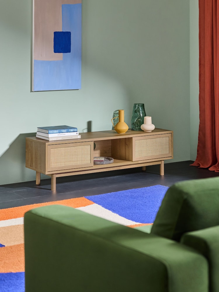 MADE.COM Oak Effect 1 Pavia Rattan Wide Up to 50 Inch TV Unit - Image 1 of 5