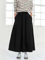 Black Poplin Midi Shirred Waist Skirt - Image 3 of 7