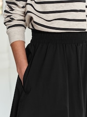 Black Poplin Midi Shirred Waist Skirt - Image 5 of 7