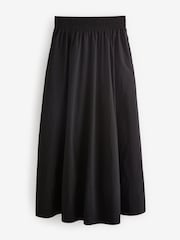 Black Poplin Midi Shirred Waist Skirt - Image 6 of 7