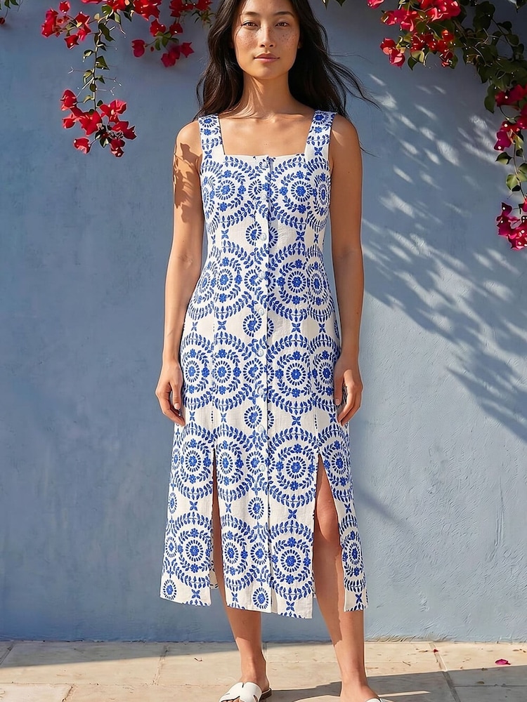 Roman Blue Petite Button Down Midi Dress - Image 2 of 4 Roman Blue Petite Button Down Midi Dress - Image 2 of 4