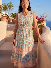 Roman Blue Petite Paisley Print Tassel Midi Dress - Image 1 of 4