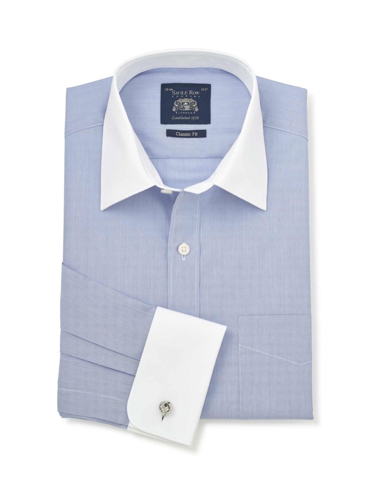 blue dress shirt with white collar and cuffs Mens Savile Row Company Classic Fit Striped Cotton Winchester Double Cuff Formal 15 1/2 R ensuring you always look Color:Black/Nude* Formal shirt Designer Vintage Calvin Klein Black