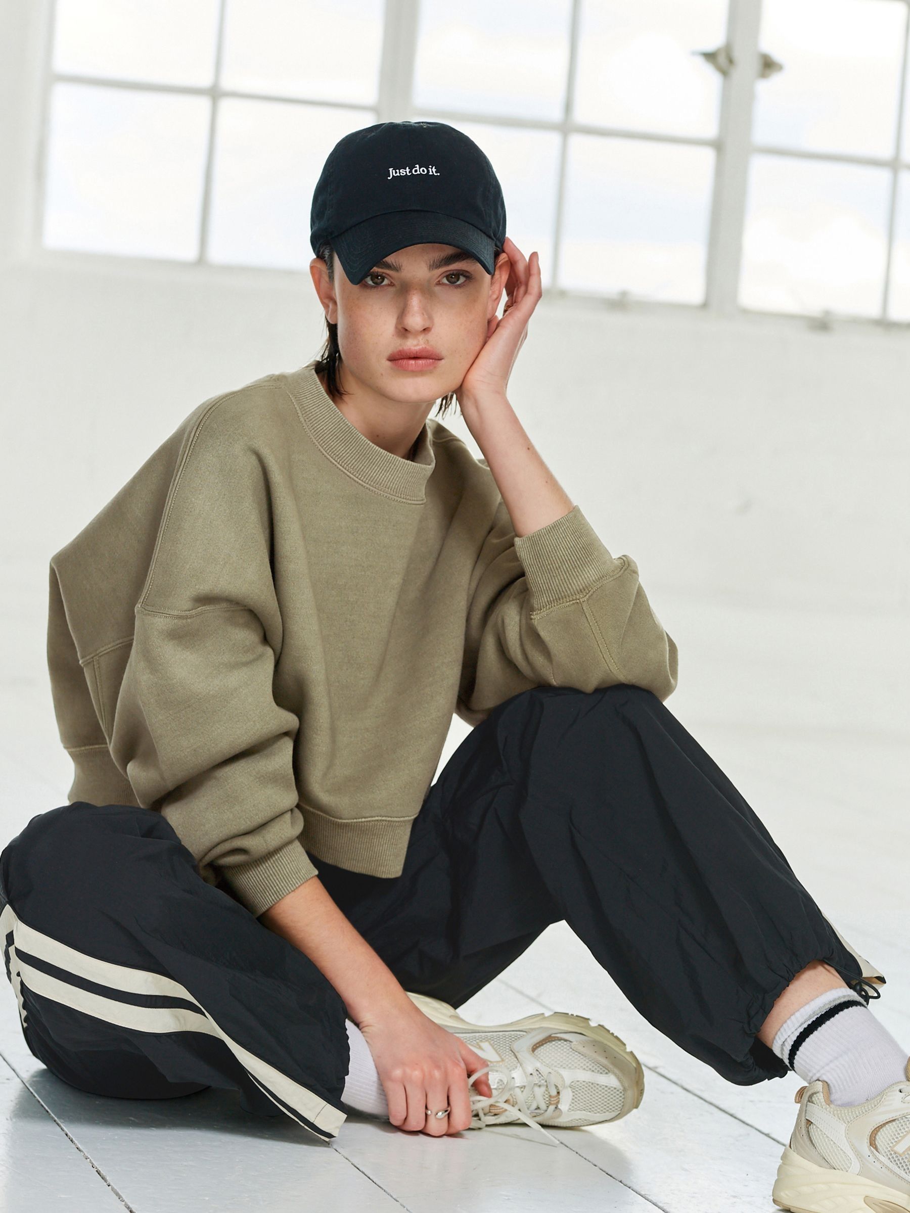 Buy Black/Ecru Cream Side Stripe Nylon Track Joggers from