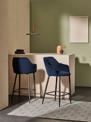 MADE.COM Dark Blue and Black Legs Lule Bar Stool in Velvet - Image 1 of 4