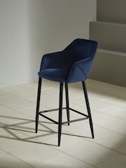 MADE.COM Dark Blue and Black Legs Lule Bar Stool in Velvet - Image 3 of 4