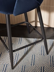 MADE.COM Dark Blue and Black Legs Lule Bar Stool in Velvet - Image 4 of 4