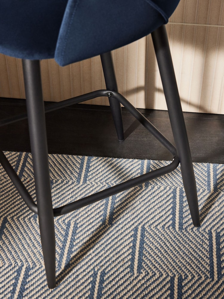 MADE.COM Dark Blue and Black Legs Lule Bar Stool in Velvet - Image 4 of 4