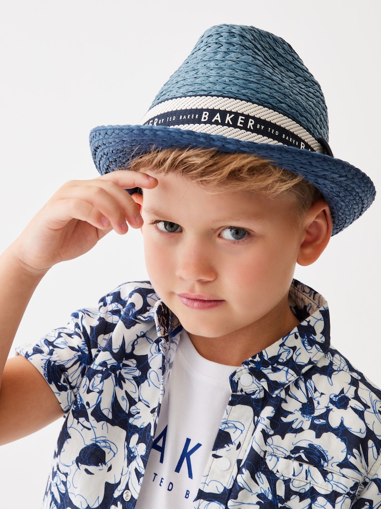Baker by Ted Baker Boys Blue Trilby Straw Hat - Image 1 of 1 Baker by Ted Baker Boys Blue Trilby Straw Hat - Image 1 of 1