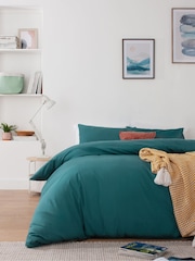 Blue Dark Teal Cotton Rich Plain Duvet Cover and Pillowcase Set - Image 1 of 7