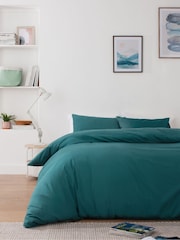 Blue Dark Teal Cotton Rich Plain Duvet Cover and Pillowcase Set - Image 2 of 7