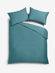 Blue Dark Teal Cotton Rich Plain Duvet Cover and Pillowcase Set - Image 4 of 7