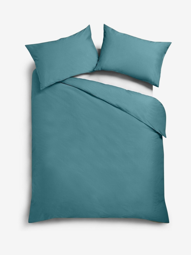 Blue Dark Teal Cotton Rich Plain Duvet Cover and Pillowcase Set - Image 4 of 7