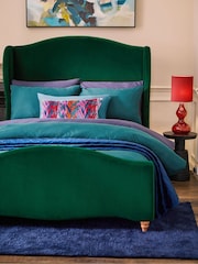 Blue Dark Teal Cotton Rich Plain Duvet Cover and Pillowcase Set - Image 5 of 7