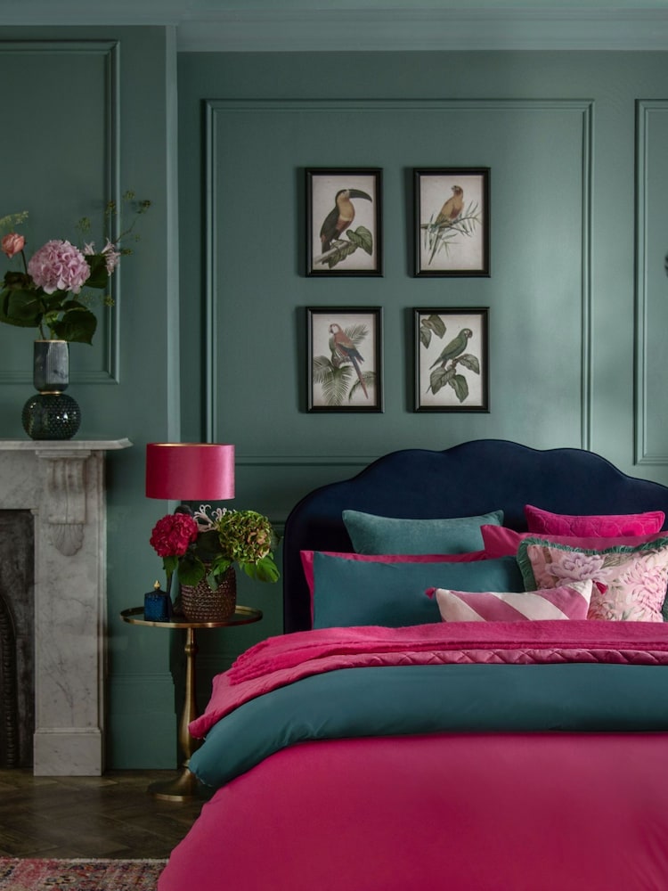 Blue Dark Teal Cotton Rich Plain Duvet Cover and Pillowcase Set - Image 7 of 7