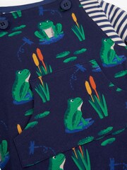 JoJo Maman Bébé Navy 2-Piece Navy Frog Print Baby Dungarees Set - Image 4 of 4