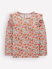 Boden Cream Frill Sleeve Slub Top - Image 1 of 3