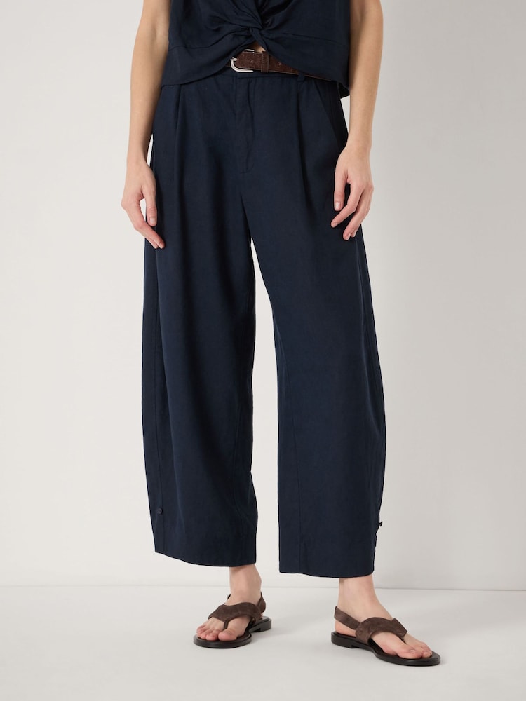 Hush Blue Dania Linen Blend Barrel Leg Trousers - Image 1 of 4