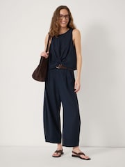 Hush Blue Dania Linen Blend Barrel Leg Trousers - Image 2 of 4