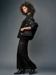 Black Eyelet Oversized Denim Trucker 100% Cotton Jacket - Image 3 of 7