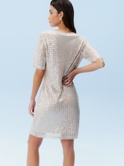 Cream Short Sleeve Sequin Dress - Image 4 of 7