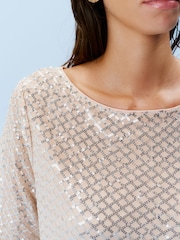 Cream Short Sleeve Sequin Dress - Image 5 of 7
