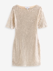 Cream Short Sleeve Sequin Dress - Image 6 of 7