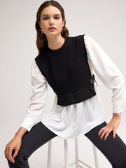 Schwarz - Lagen-Strickpullover - Bild 1 von 6