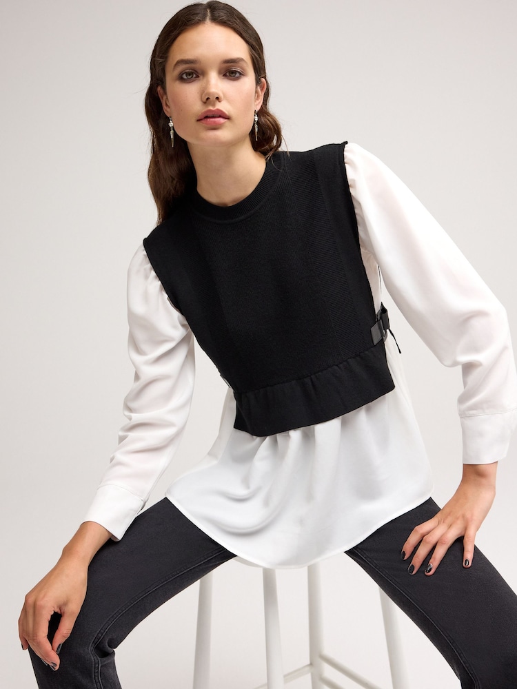 Schwarz - Lagen-Strickpullover - Bild 1 von 6