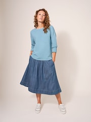White Stuff Blue Charlotte Denim Midi Skirt - Image 2 of 8
