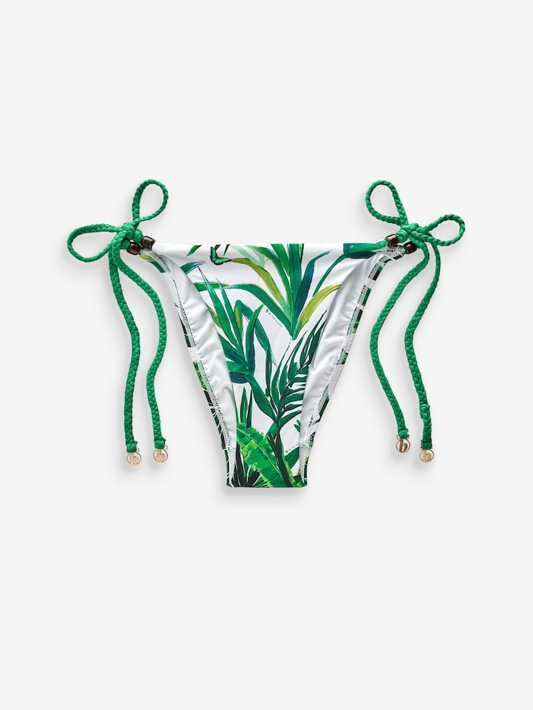 B By Ted Baker Tropical Leaf Tie Side White Bikini Bottoms - Image 5 of 5