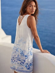Roman Blue Scenic Print Shift Dress - Image 3 of 4